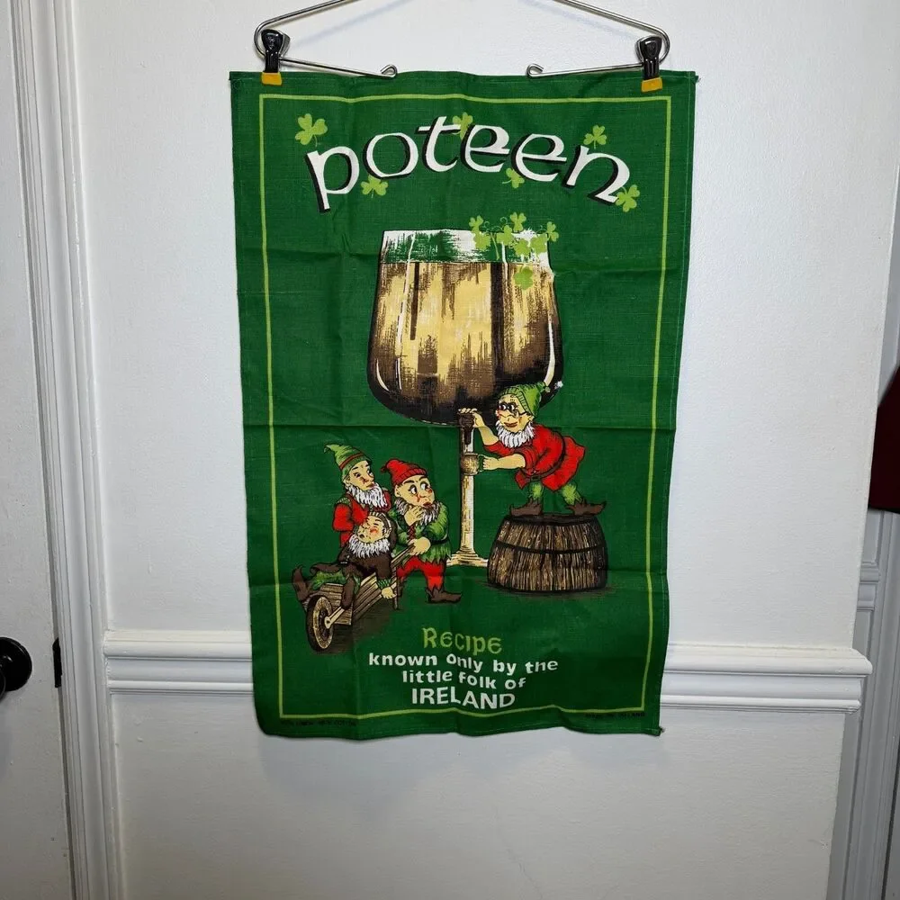 Lot 2 Vintage Irish Linen Cotton Tea Towels Ireland Map Poteen Made in Ireland